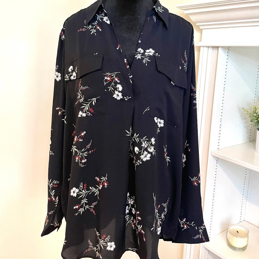 Ann Taylor Womens Camp Shirt Navy, Size XL, NWT